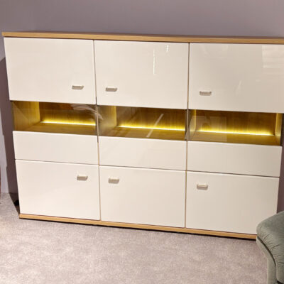 Highboard Wildeiche & Weiß Hochglanz mit LED